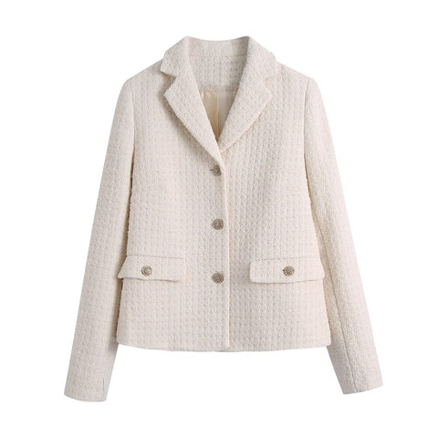 BLSQR Solid Elegant Blazer Tops Women Buttons Casual Outwear Jackets Female Vintage Chic Pockets Blazers Lady