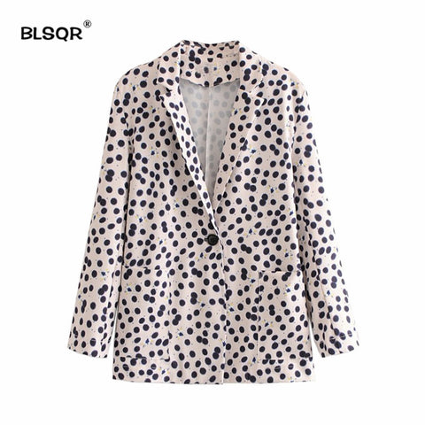 Women Casual Polka Dot print blazer Notched Collar Long Sleeve Coat Sweet Office Lady Outerwear Casaco Feminine Tops