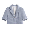 BLSQR Women Tweed Cropped Blazer Coat Vintage Short Sleeve Tassel Pockets Female Outerwear Chic Veste
