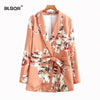 Women Vintage Floral Print Blazer Notched Collar Sashes Long Sleeve Coat Casual Outerwear Feminine Tops