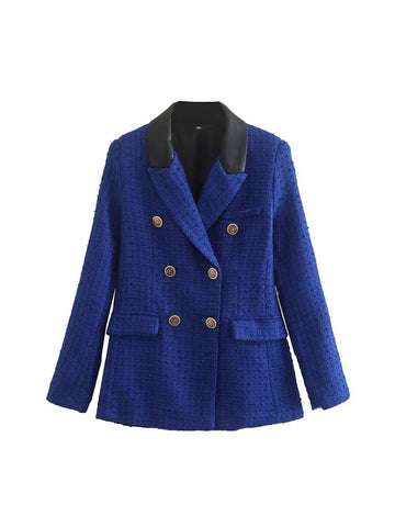 BM&MD&ZA 2128242 Women 2023 texture Double Breasted Blazer Coat Vintage Long Sleeve Female Outerwear Chic 2128/242