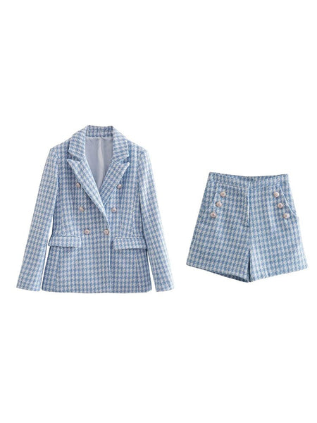 BM&MD&ZA 2324509 Women 2023 thousand island grid double breasted Blazer Coat Long Sleeve Female Outerwear 2324/509