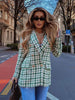 BM&MD&ZA 2387510 Women Jacket 2023 Double Breasted Tweed Check Blazer Coat Vintage Long Sleeve Pockets Female 2387/510