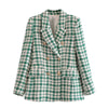 BM&MD&ZA 2387510 Women Jacket 2023 Double Breasted Tweed Check Blazer Coat Vintage Long Sleeve Pockets Female 2387/510