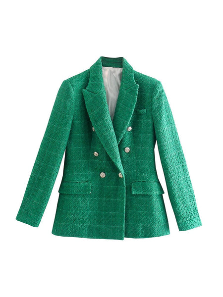 BM&MD&ZA 7822460 Women 2023 Spring Double Breasted Textures Blazer Coat Vintage Long Sleeve Pockets Outerwear 7822/460