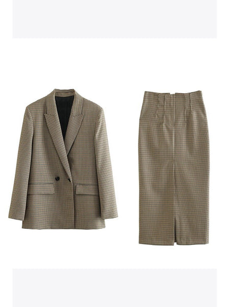 BM&MD&ZA 8750331 Women 2023 lattice Double Breasted Blazer Coat Vintage Long Sleeve Female Outerwear Chic 8750/331