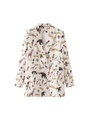 BM&MD&ZA Women 2023 animal print Double Breasted Blazer Coat Vintage Long Sleeve Pockets Female Outerwear Chic