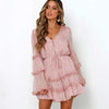 BOHO INSPIRED floral print chiffon long sleeve women dress V-neck sexy women party dress buttons belt tied summer dress holiday