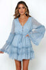 BOHO INSPIRED floral print chiffon long sleeve women dress V-neck sexy women party dress buttons belt tied summer dress holiday