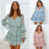 BOHO INSPIRED floral print chiffon long sleeve women dress V-neck sexy women party dress buttons belt tied summer dress holiday