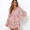 BOHO INSPIRED floral print chiffon long sleeve women dress V-neck sexy women party dress buttons belt tied summer dress holiday