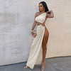 BOOFEENAA Sexy Asymmetric CutOut One Shoulder High Split Long Maxi Dresses for Women 2023 Party Vacation Outfits C66DG43