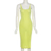 BOOFEENAA Sexy Bodycon Knit Dresses for Women 2023 Vacation Outfits Yellow White Backless High Split Long Dress C83-BC18