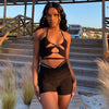 BOOFEENAA Sexy Solid Two Piece Sets Womens Outfits Summer Tracksuits Drawstring Shorts Cutout Halter Top  Items C92CA18