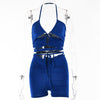 BOOFEENAA Sexy Solid Two Piece Sets Womens Outfits Summer Tracksuits Drawstring Shorts Cutout Halter Top  Items C92CA18