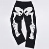 BOOFEENAA Skeleton Patterned Low Rise Jeans Streetwear Women Black Denim Trousers Cyber Y2k Goth Pants Fall 2022 C82-EF60