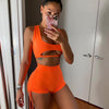 BOOFEENAA White 2 Piece Set Shorts and Cut Out Crop Top Tracksuit Summer 2023 Sexy Casual Outfits for Women C85-CB15
