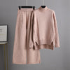 BOoDinerinle Autumn Winter 2 Pieces Women Sets Knitted Tracksuit O-Neck Split Sweater and Wide Leg Jogging Pants Pullover Suits