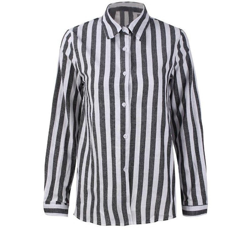 Women Striped Shirt Casual Long Sleeve Turn Down Collar Striped Blouse Summer Loose Shirt Tops Camisa Feminina