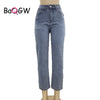 BaQGW Casual Lace Up Autum Jeans Women Blue High Waist Long Trousers Sexy Hollow Out Denim Patchwork Straight Pants Streetwear
