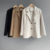 Back One Button Detailed Slit Hem Ruched Solid Blazer Brown / Beige / Black