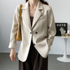 Back One Button Detailed Slit Hem Ruched Solid Blazer Brown / Beige / Black