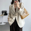 Back One Button Detailed Slit Hem Ruched Solid Blazer Brown / Beige / Black