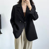 Back One Button Detailed Slit Hem Ruched Solid Blazer Brown / Beige / Black
