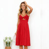 Backless Summer Dress Women Cute Bow Sleeveless Pleated Button V Neck Solid Dress Strap Casual Female Clothing Dropship