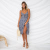 Backless Summer Dress Women Cute Bow Sleeveless Pleated Button V Neck Solid Dress Strap Casual Female Clothing Dropship