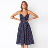 Backless Summer Dress Women Cute Bow Sleeveless Pleated Button V Neck Solid Dress Strap Casual Female Clothing Dropship