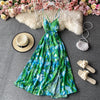 Backless spaghetti strap dress summer women's sexy V-neck Chiffon slit maxi dress beach holiday print dress 2022