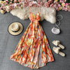 Backless spaghetti strap dress summer women's sexy V-neck Chiffon slit maxi dress beach holiday print dress 2022