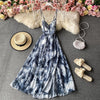 Backless spaghetti strap dress summer women's sexy V-neck Chiffon slit maxi dress beach holiday print dress 2022