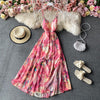 Backless spaghetti strap dress summer women's sexy V-neck Chiffon slit maxi dress beach holiday print dress 2022