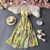 Backless spaghetti strap dress summer women's sexy V-neck Chiffon slit maxi dress beach holiday print dress 2022