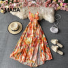 Backless spaghetti strap dress summer women's sexy V-neck Chiffon slit maxi dress beach holiday print dress 2022