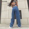 Baggy Jeans Woman High Waist Mom Jeans Denim Straight Leg Pants Loose Long Big Casual Wide Trousers Blue Washed Streetwear
