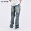 Baggy Straight Denim Jeans Streetwear Mens Multi Pockets Cargo Jean Pants Hip Hop Harajuku Casual Loose Jeans Trousers