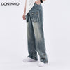 Baggy Straight Denim Jeans Streetwear Mens Multi Pockets Cargo Jean Pants Hip Hop Harajuku Casual Loose Jeans Trousers