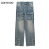 Baggy Straight Denim Jeans Streetwear Mens Multi Pockets Cargo Jean Pants Hip Hop Harajuku Casual Loose Jeans Trousers