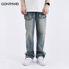 Baggy Straight Denim Jeans Streetwear Mens Multi Pockets Cargo Jean Pants Hip Hop Harajuku Casual Loose Jeans Trousers