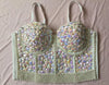 Ballroom/Costume/Stage Rainbow Mermaid Crystal Rhinestone Beading Diamond Rivet Jeweled Pearl Push Up Bustier Crop Top Corset