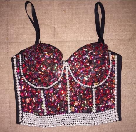 Ballroom/Costume/Stage Rainbow Mermaid Crystal Rhinestone Beading Diamond Rivet Jeweled Pearl Push Up Bustier Crop Top Corset