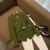 Balmain 2023 spring and autumn army green double-breasted suit waist tie top long-sleeved solid color women