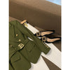 Balmain 2023 spring and autumn army green double-breasted suit waist tie top long-sleeved solid color women