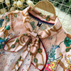 Banulin Summer Runway Designer Bow Neck Pleated Dress Women Lace Patchwork Floral Print Elegant Holiday Midi Dress Vestidos