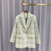 Bargain Price Women Yellow Plaid Blazer Coat Ladies Office Business Jacket Outwear Tops With Pockets