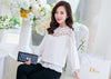 Baru Kualitas 2023 Wanita Renda Merenda Floral Chiffon Blus Renda Patchwork Tops 3/4 Lengan Femininsa Blusas