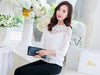 Baru Kualitas 2023 Wanita Renda Merenda Floral Chiffon Blus Renda Patchwork Tops 3/4 Lengan Femininsa Blusas